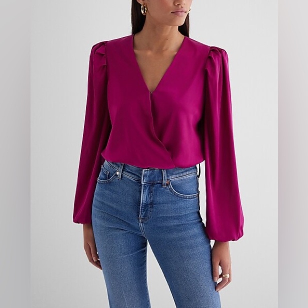 Express Fuchsia V-Neck Bodysuit